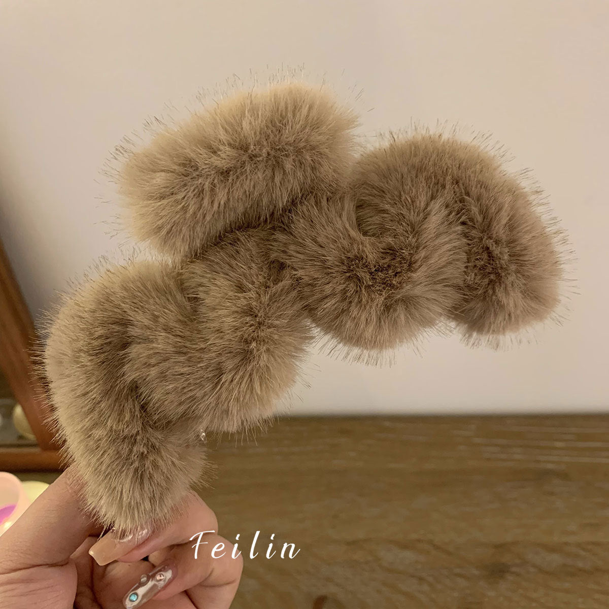 Faux Rabbit Fur M Letter Plush Clip