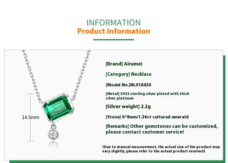 Simple Geometric Cultivation Emerald Popular S925 Sterling Silver Colored Gems Necklace