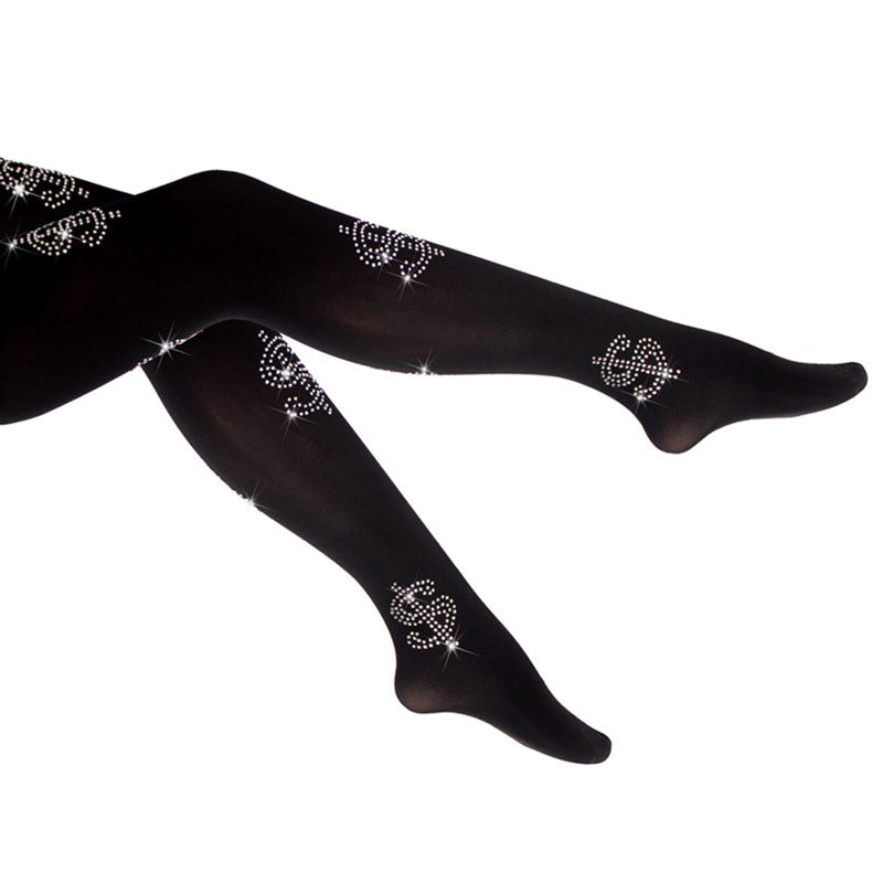 Autumn And Winter Thickened Hot Rhinestone Letters Rhinestone Black Stockings