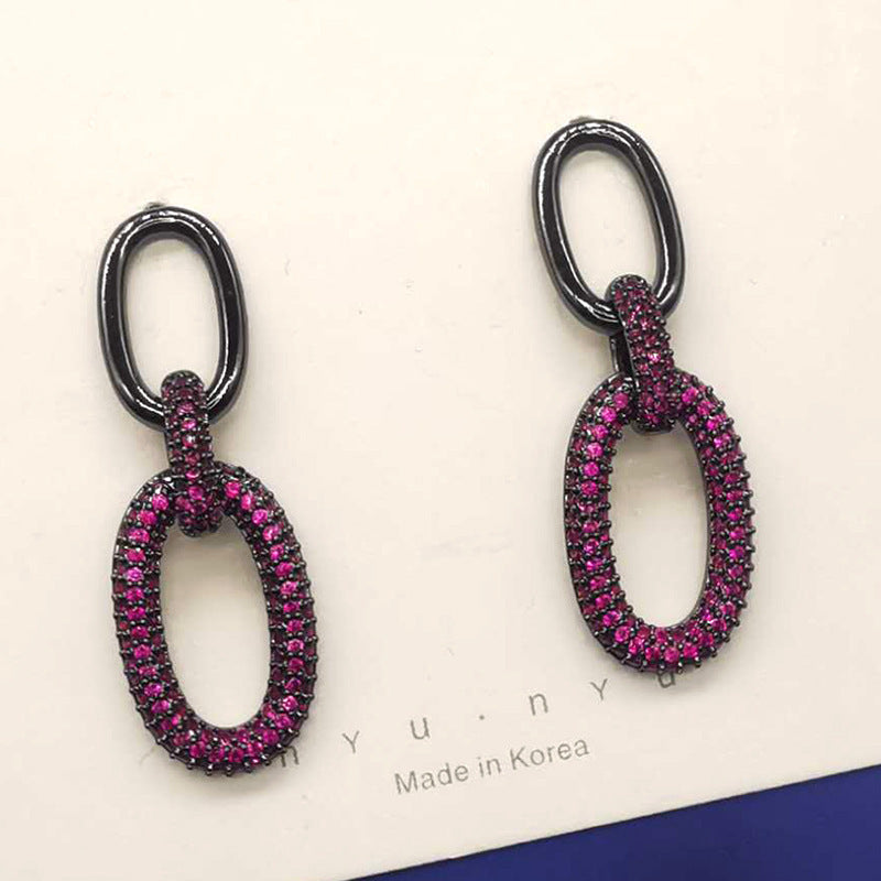 Womens Earrings Light Luxury Chain Micro-Inlaid Zircon Earrings