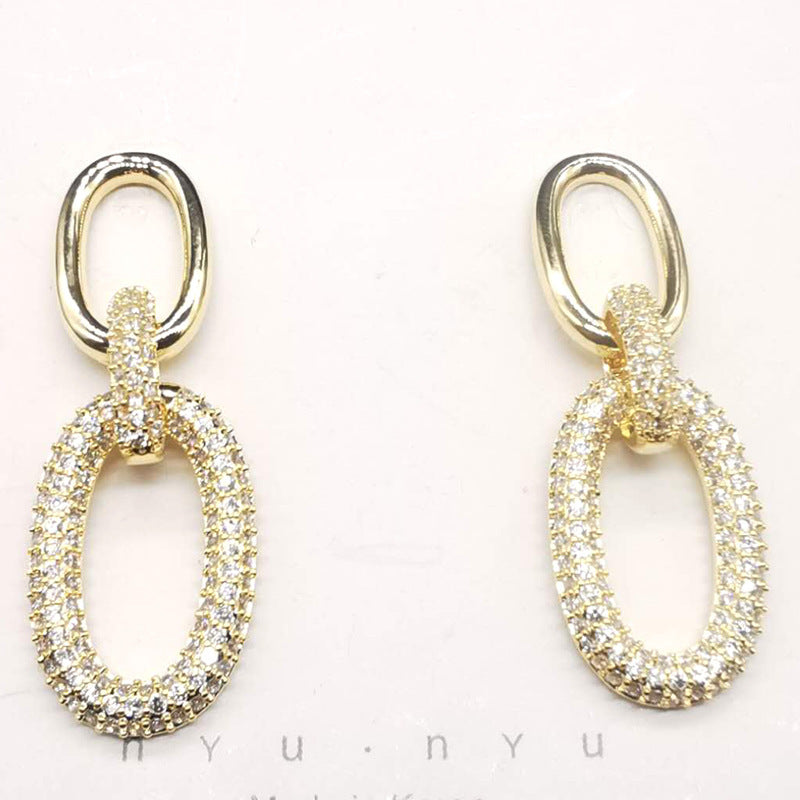 Womens Earrings Light Luxury Chain Micro-Inlaid Zircon Earrings