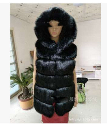 Waistcoat Faux Fur Vest Women Hooded Faux Fox