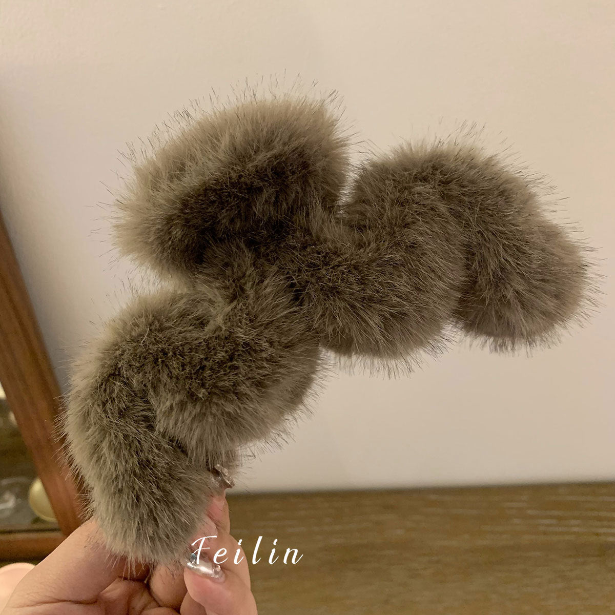 Faux Rabbit Fur M Letter Plush Clip