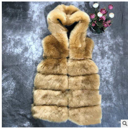 Waistcoat Faux Fur Vest Women Hooded Faux Fox