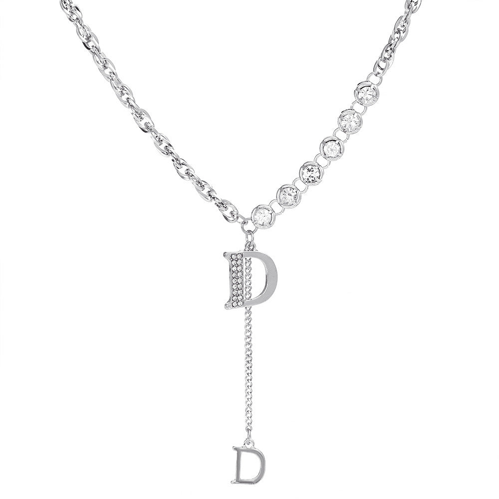 Light Luxury Zircon Double Letter D Necklace Female Niche