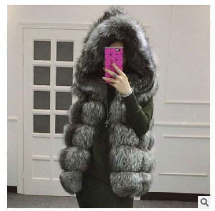 Waistcoat Faux Fur Vest Women Hooded Faux Fox