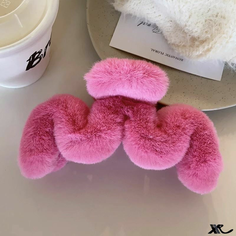 Faux Rabbit Fur M Letter Plush Clip