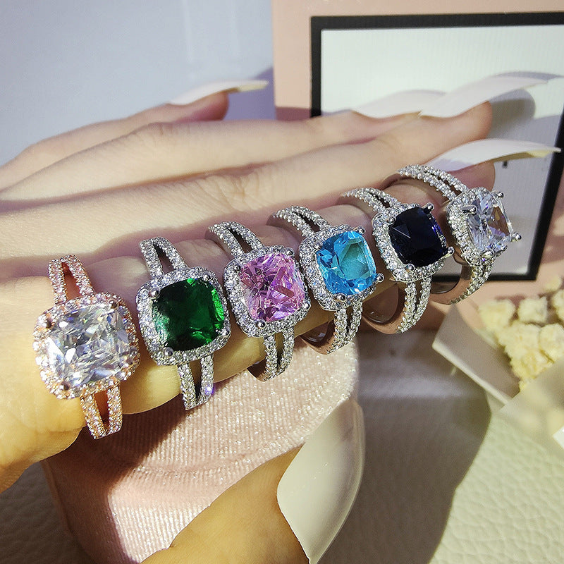 Square Luxury Fashion Multicolor Colorful Crystals Zircon Women's Y2g Ring